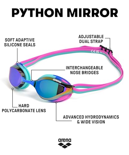 Image of ARENA Unisex Python Racing Swim Goggles for Men and Women Anti-Fog No Leak Max Comfort Dual Strap, Mirror /Non-Mirror Lens