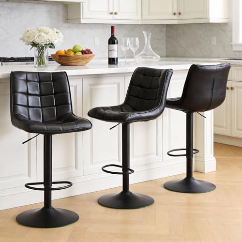Image of Mid Century Modern Swivel Bar Stools with Back, Adjustable Height 24 inch-33 inch