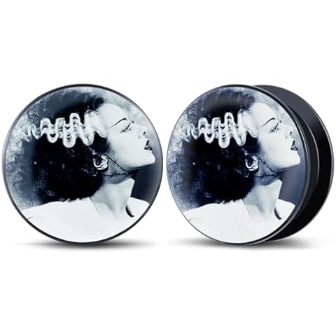 POBAISITER 2PCS Acrylic Internally Threaded Ear Plugs Ladies' character Epoxy Allergy Free Ear Gauges Tunnels Stretcher For Women Men Body Piercing Jewelry Cover