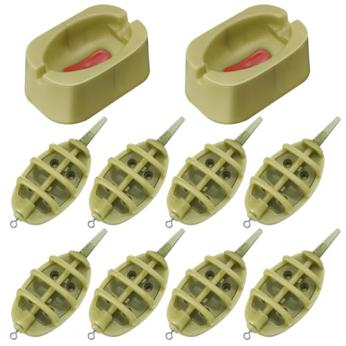 Acellegic 10 Pcs Carp Fishing Method Feeder Set 8 Pcs Inline Method Feeders with 2 Quick Release Mould Holder Carp Feeder Accessories Tackle Equipment