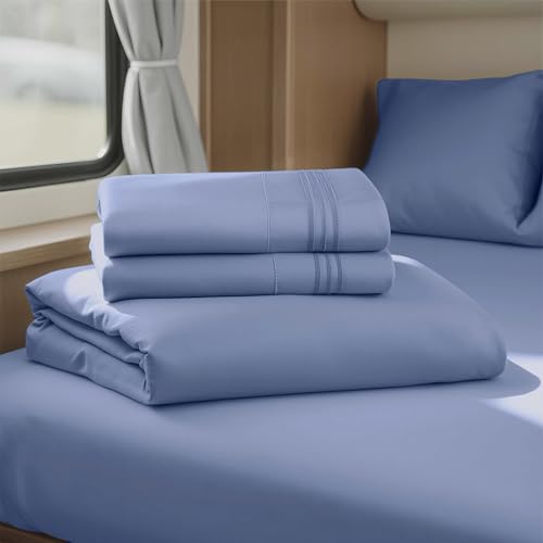 Image of Nestl Steel Blue Short Queen Sheets for RV, Hotel Luxury RV Queen Sheets Set, 4 Piece Fitted Bed Sheet Set and Pillowcases, Super Soft, Wrinkle-Free, and Breathable Camper Bedding