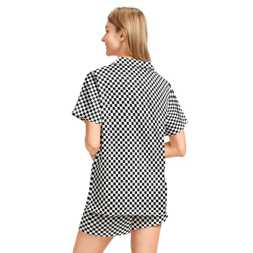 Image of Funny Pajamas for Women Set Print Satin Loungewear Pjs Short Sleeve Button Down Top and Shorts Sets Sleepwear XS-3XL