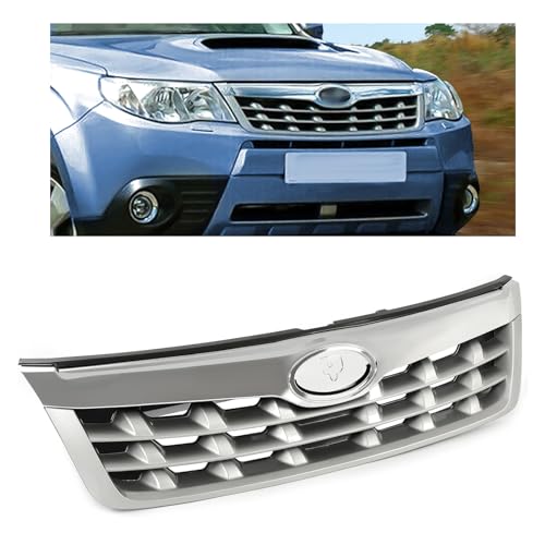 HECASA Grille Assembly Compatible with 2011-2013 Subaru Forester Bumper Grill Silvery+Black Replacement for 91121SC040 SU1200149