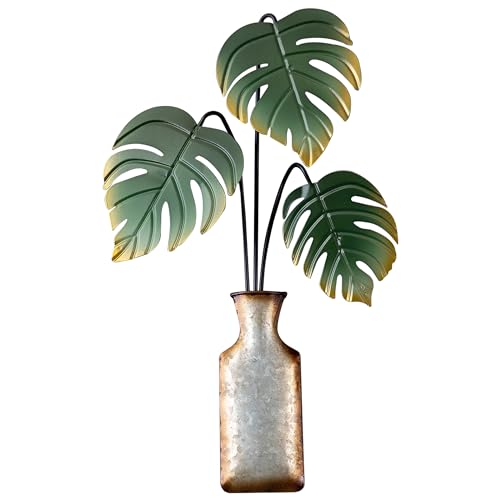 Sintosin Retro Small Monstera Leaf Metal Wall Art Decor 10 X 15 Inches, Hanging Vintage Palm Metal...