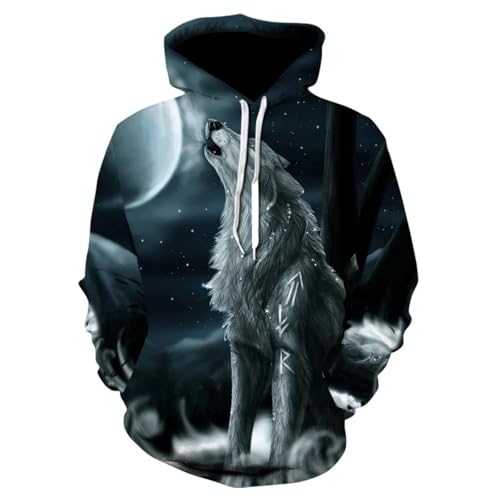 SANBEC Sudadera con Capucha de Lobo Aullando y Estrella de Dibujos Animados para Hombre, Jersey novedoso con Estampado 3D, Sudadera Informal de Gran tamaño, Ropa Informal de Moda