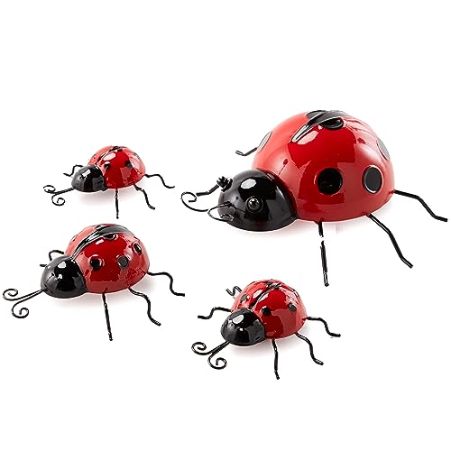 Metal Ladybug Garden Decorations With Red And Black Spots - Set Of 4 #TOP1