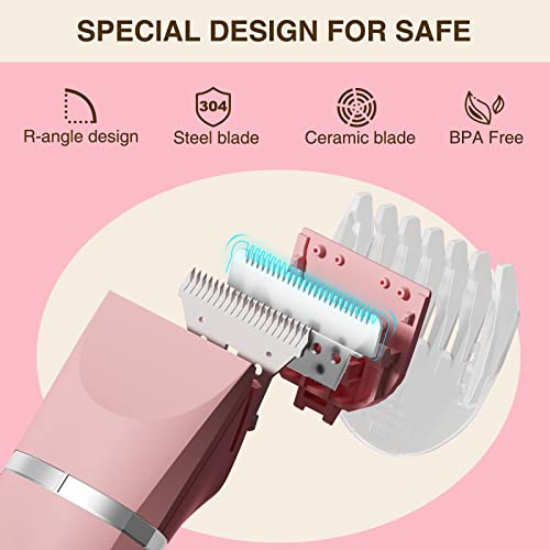 Bikini Trimmer Electric Razors Shaver For Women Bikini Legs Pubic Hair Rechargeable Ladies Bikini Hair Trimmer Removal With Snap-In Ceramic Blades Ip7X Washable Head,Wet And Dry Use,Pink #TOP2