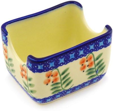 Polmedia Polish Pottery Sugar Packet Holder - Red Berries Pattern Handmade in Boleslawiec Poland by Ceramika Bona + Certificate of Authenticity
