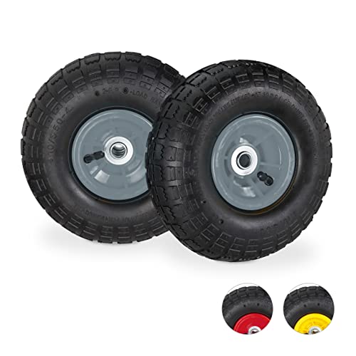 Relaxdays Carrellino 2X Ruote Per Carrello 4.1/3.5-4, Gomme Di Scorta Carriola, Asse 16 Mm, Fino 136 Kg, 260 X 85 Mm, Nero-Grigio