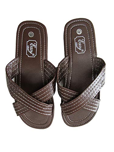Easy USA Men's Criss Cross Sandals (13, Brown)