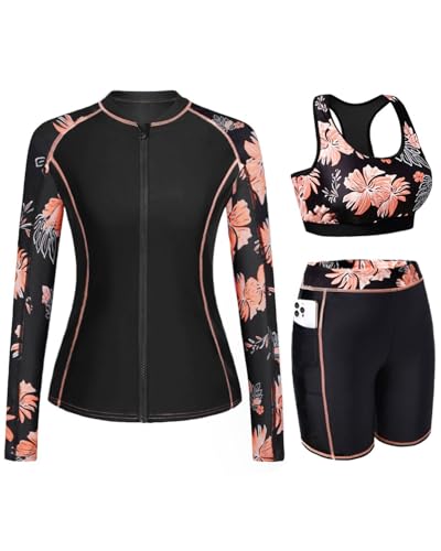 Amazon.com: Daci Orange Floral Women 3 Piece Rash Guard - 3PC Long