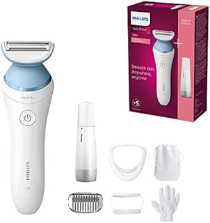 Maszynka do golenia damska Philips z serii 8000 - Bezprzewodowa maszynka do golenia z 5 akcesoriami, w tym rękawica złuszczająca, grzebień trymerowy (model BRL166/91)