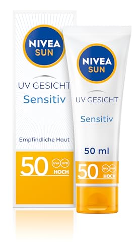 NIVEA SUN UV Gesicht Sensitiv Sonnenschutz LSF 50 (50 ml), parfumfreie Gesichtscreme mit LSF 50 für empfindliche Haut, sofort wirksame Sonnencreme beruhigt Hautirritationen