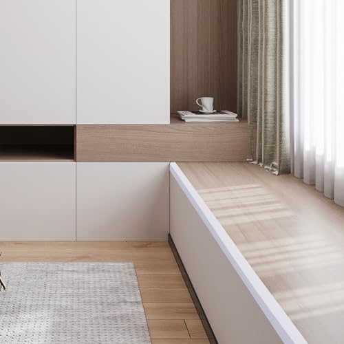 Image of Trimold Matte White Aluminum Peel and Stick L Molding Corner Guards with 90 Angle for Wall Door Frame Cabinet Baseboard Protection and Decoration, 35.4in x 0.8in (3Pcs)