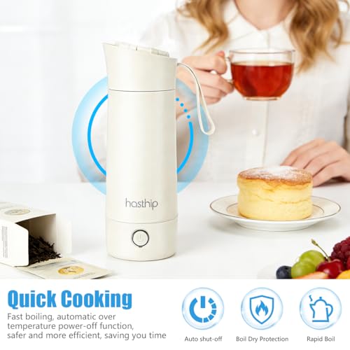 Image of HASTHIP Electric Kettle 400ml Water Heater Portable Water Kettle Electric for Travel 304 Stainless Steel Liner Hot Water Kettle for Tea, Milk, Coffee & More, LED Indicator & Steam Release System