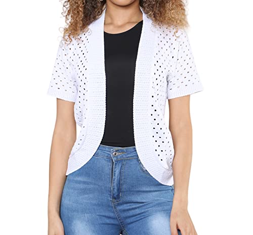 Loxdonz Women's Classic Short Sleeve Cardigans Open Front Sweater Jackets Short Shrug For Dresses Large White #TOP28