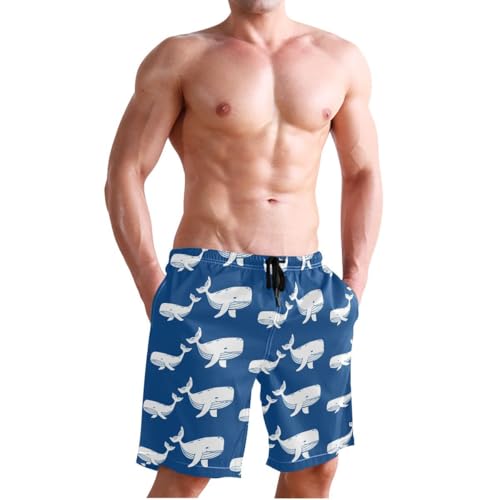 Ocean Whale Blue Mens Swim Trunks Quick Dry Beach Shorts with Pocket S 23031864
