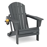 M MIDOULANDEXTYT Adirondack Stuhl,HDPE-Wetterfester Klapp-Adirondack-Stuhl mit Becherhalter für Garten,Terrasse,Hinterhof,Patio(Grau)
