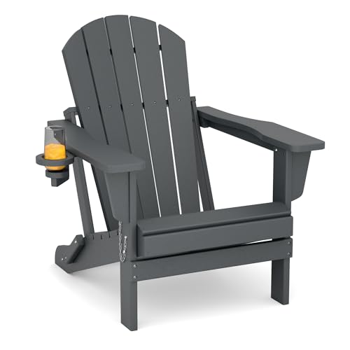 MIDOUAUTOUK Adirondack Chairs,HDPE All-Weather Folding Adirondack Chair with Cup Holder for...
