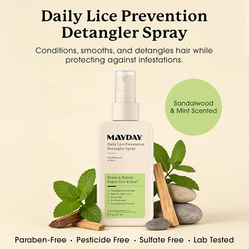Image of MAYDAY Daily Lice Prevention Detangler Spray 8oz, Sandalwood & Mint | Leave-In, Hair & Scalp Nourishment, Non-Toxic & Pesticide-Free, Scientifically Proven Lice & Super Lice Prevention