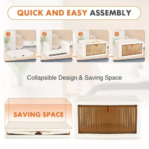 Image of Sunderlook Plastic Wardrobe for Kids Clothes - Standing Desk Premium Comfort Foldable Wardrobes for Clothes, Cupboard for Storage Large for Men and Women (Bright White, 4 Door)