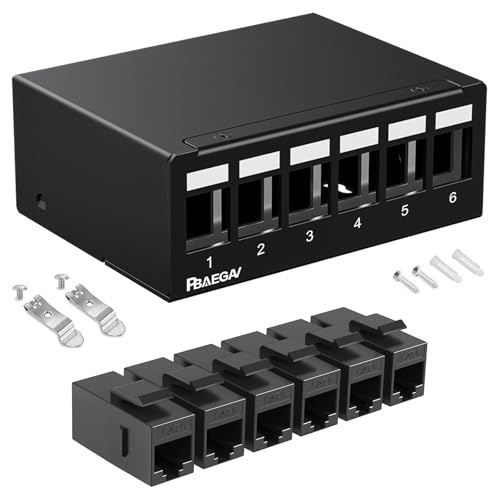 PBAEGAV PBAEGAV Patch Panel 6 Port with 6pcs Cat6 Keystone Jack Shielded No Rust and Durable (1U 6Port Cat6 Keystone Jack Unshielded)