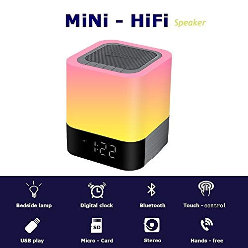 Aisuo Night Light - 5 In 1 Lamp With Bluetooth Speaker, 12/24H Digital Calendar Alarm Clock, Touch Control & Color Dimmable, Support Tf And Sd Card, Room Decor, Music Player, Ideal Gift For Teens. #TOP3