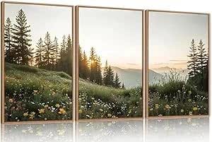 HPNIUB Mountain Canvas Wall Art Set, Framed Forest Nature Wall Decor, 3 ...