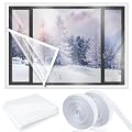 Beeveer 63 x 87 Inch Window Insulation Kit Cuttable Transparent Film with Adhesive Straps Reusable Window Plastic for Winterizing Thicken Thermal Waterproof Attic Insulation Cover Warm Winter