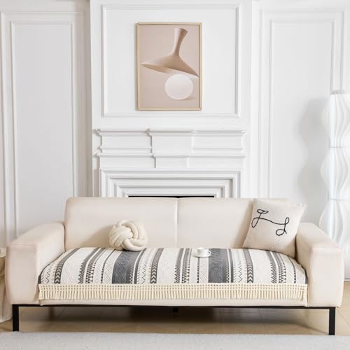 Image of HOMETHREADS Innovative European Premium Style Anti Slip Cotton Sofa Cover Mat with PVC Backing for Non-Slip Comfort (Grey, 2 Seater | 70x140cm)