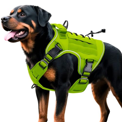 Heavy-Duty Tactical Dog Harness for Large Dogs, No Pull Adjustable Reflective Pet Vest with Molle System, K9 Military-Grade Control for Service Training, Outdoor & 10+ Breeds, Wild Lime, X-Large