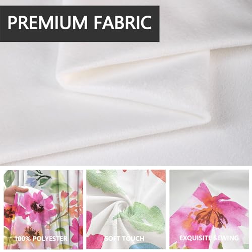 Aatter Pink Floral Window Curtain Colorful Flowers Spring Kids Girls Women Boho White Green Blue Plant Botanical Leaf Living Room Bedroom Window Drapes Treatment Fabric 1 Pair thumb #1