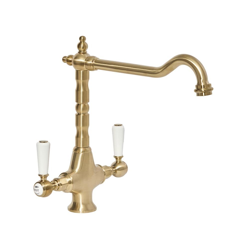 Milano Brushed Brass Elizabeth Lever Handle Kitchen Sink Mixer Tap Swivel Spout