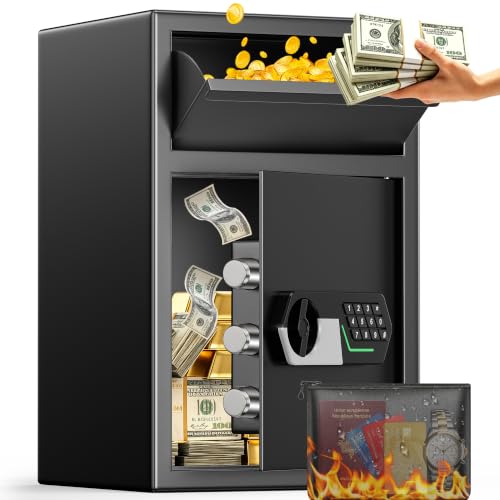 2.8 Cuft Large Drop Safe for Business, Anti-Fishing Commercial Deposit Safe with Drop Slot, Combination Lock and Fireproof Bag, Heavy Duty Steel Money Cash Drop Safe for Office Retail Mail Church
