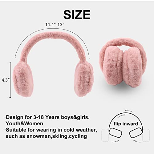 Fluffy Ear Muff For Women Plush Foldable Earmuffs Kids Winter Earmuffs Girls Boys Cold Weather Ear Warmer (Skin Pink) #TOP5