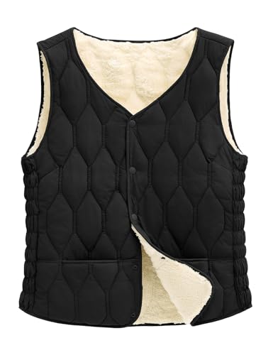 CMTOP Chaleco Mujer Polar Suave Forro Termico Chalecos Mujer, Ligero Elegante Resistente Chaleco Acolchado, Otoño Invierno Chaqueta Sin Mangas con Bolsillos y Botones(Negro,XS)