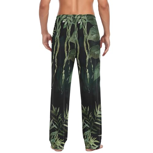 Men's Pajama Pants Tropical Plant Leaf Sleep Pajama Lounge Pant with Pockets, Elastic Waistband2