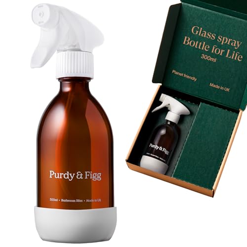 Purdy & Figg | Bathroom Bliss Bottle for Life | 300ml Refillable Spray Bottle | Adjustable Trigger | Sustainable & Reusable | Glass Bottle for Cleaning Solutions | Easy Mix & Use for All Surfaces