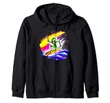 Este diseño artístico retro vintage es ideal para surfistas que aman los alienígenas y el surf o montar grandes olas cerca de las playas.