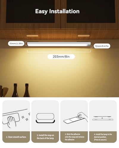 Image of 8Inch Under Cabinet Lighting Wireless 6Pack with 1 Charging Station | Rechargeable Motion Sensor Light Indoor, 3 Color Temps,29LEDs Dimmable Closet Light Stick on,Under Counter Lights for Kitchen