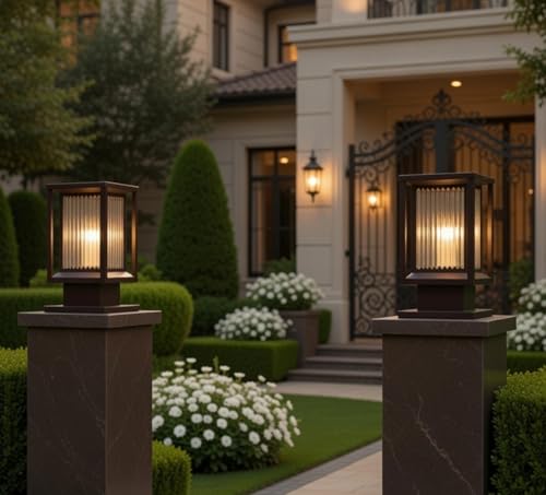 Image of Weldecor Outdoor Waterproof Gate Lights Pillar Light for Main Gate Compound Wall Boundary Garden Home Entrance Decorative LED compitable Post Lamp Antique Bronze (Pack of 2)