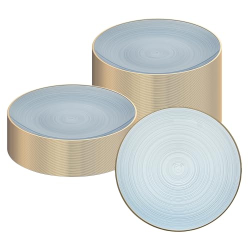 Restaurantware Blue 10 In Round Gold-Rimmed Plastic Party Plates, 100 Ct