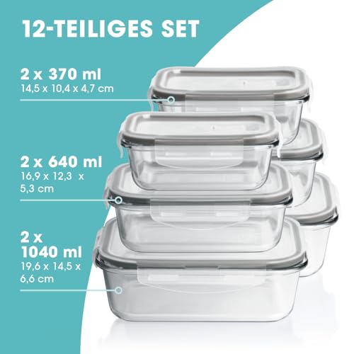 GOURMETmaxx Glas-Frischhaltedosen Klick-it 6er Set | Als Brotdose oder für Meal Prep… – Ansicht 3