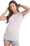 LaClef Women's Short Sleeve Crewneck Shirt Ruched Polka Dot Maternity Top, Small, Ivory Red