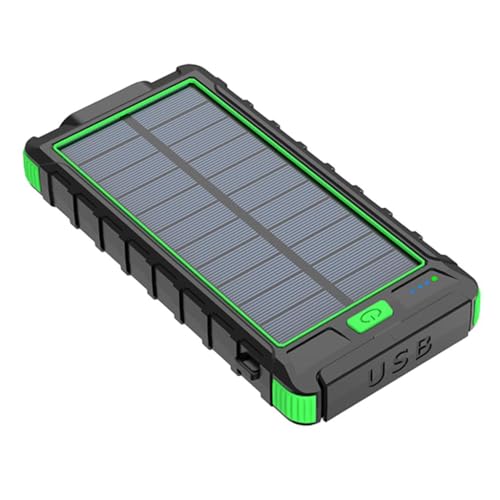 Image of Solar Power Bank, 15000mAh Portable Charger with USB C Input for Cell Phones, External Battery Pack with Dual Flashlight for Camping (Green)