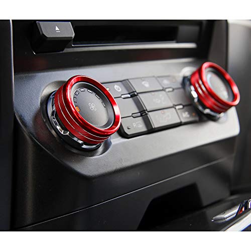 Keptrim for F150 Air Conditioner Switch & Trailer & 4WD & VOL Knob Button Trim for Ford F150 XLT 2016 2017 2018 2019, Red Aluminum, 6pcs