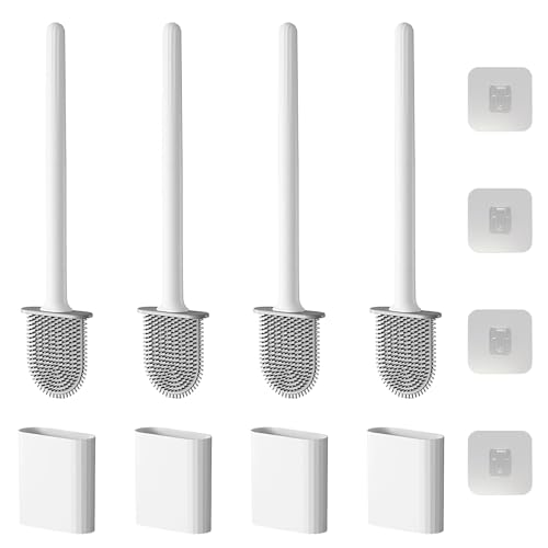 Image of Toilet Bowl Brush and Holder Set, Flexible Silicone Bristles with Detachable Handle, Compact RV and Bathroom Toilet Brush (4 white)