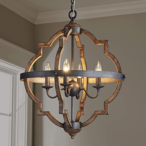 Saint Mossi 4-Lights Wooden Finish Farmhouse Chandelier Light Fixture,Rustic Globe Chandelier Style,Globe Pendant Light Farmhouse Pendant Light Fixtures,H22 X D20,Chain Adjustable #TOP4