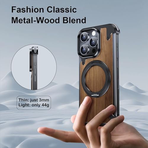 Coque en bois iPhone 16 Pro béquille 360 compatible MagSafe noire - 7