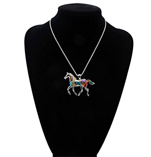 Kiokioa Necklace Earring Set Elegant Girl's Enamel Festoon Silver Horse Chain Necklace #TOP1